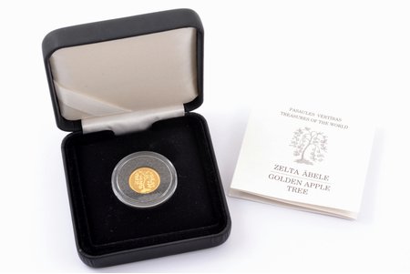 Латвия, 1 лат, 2007 г., "Золотая яблоня", золото, 999.9 проба, 1.2442 г, вес чистого золота 1.2442 г, KM# 91