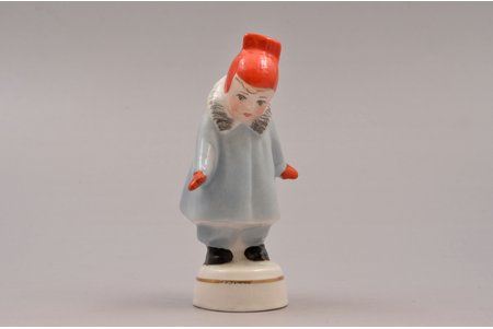 figurine, A girl wearing coat (Winter), porcelain, Riga (Latvia), USSR, Riga porcelain factory, molder - Rimma Pancehovskaya, the 60ies of 20th cent., 9.6 cm, first grade