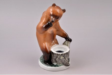 figurine, Inkstand "Bear at the stump", porcelain, USSR, LFZ - Lomonosov porcelain factory, molder - B.Y. Vorobyev, the 50ies of 20th cent., 16 cm, top grade, missing lid