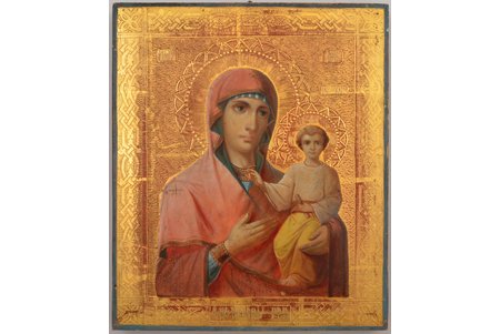 ikona, Smoļenskas Dievmāte, dēlis, gleznojums, vizuļzelts, Krievijas impērija, 19. gs. beigas, 26.2 x 22 x 3.3 cm