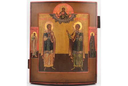 икона, Святые Флор и Лавр, доска, живопись на золоте, Российская империя, середина 19-го века, 30.5 x 25.4 x 2.5 см
