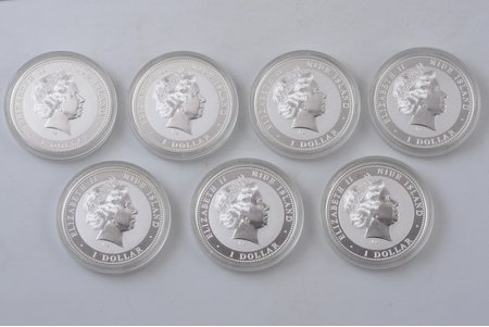 a set of 7 coins, 1 dollar, 2008, Elizabeth II, Year of the Rat, silver, 999 standard, Niue, 31.1 g, Ø 45 mm, Proof