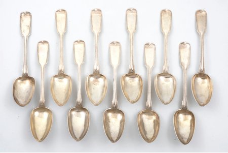 set of 11 soup spoons, silver, 84 standard, total weight of items 838.6 g, 22.5 cm, 1864, Riga, Russia