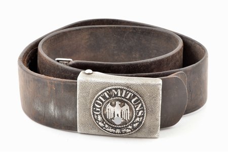 a belt, with buckle, Third Reich, Wehrmacht, metal, leather, length 93 cm, Germany, the 30-40ties of 20th cent.