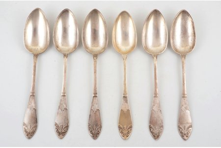 set of 6 soup spoons, silver, 875 standard, total weight of items 389.35, 22.2 cm, the 20-30ties of 20th cent., Latvia