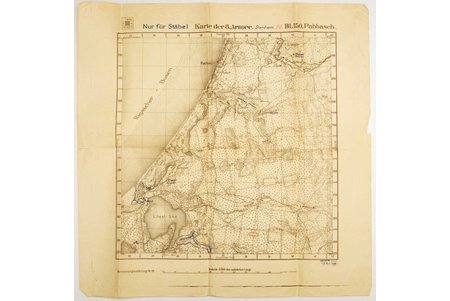 map, BI.150 Pabbasch (Pabaži), Karte der 8. Armee, Latvia, 1937, 49.9 x 50 cm, published in Germany, torn edges in some places
