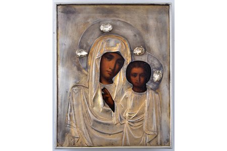 icon, Kazan icon of the Mother of God, board, silver, painting, guilding, 84 standard, factory of Emelyan Alekseevich Kuznetsov, Moscow, Russia, 1880-1890, 22.3 x 17.9 x 2.6 cm, in a box