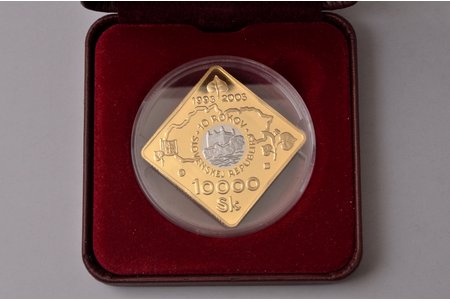 Slovākija, 10 000 kronu, 2003 g., "Slovākijas Republikas gadadiena", zelts 900 / palādijs 999  prove, 18.835 g, KM# 64