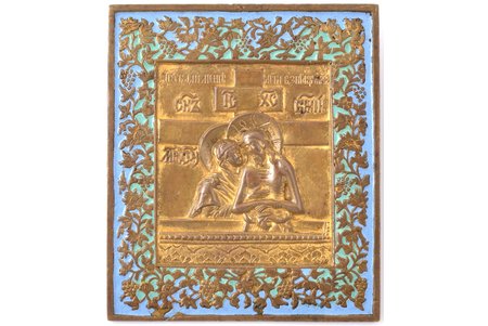 icon, Don't Cry For Me, Mother (Pieta), copper alloy, guilding, 2-color enamel, Moscow, Russia, the middle of the 19th cent., 11.6 x 9.9 x 0.4 cm, 305 g.