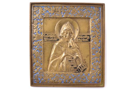 icon, Saint Niphon of Athos, copper alloy, 2-color enamel, Russia, the border of the 19th and the 20th centuries, 11.3 x 10 x 0.4 cm, 248.70 g.
