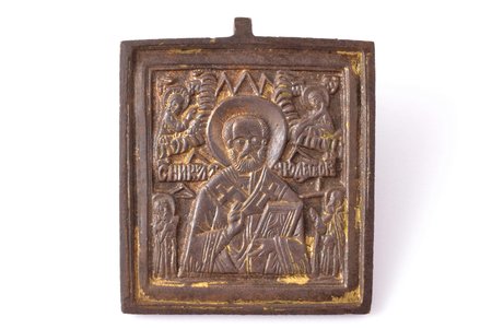 икона, Святитель Николай Чудотворец, медный сплав, конец 19-го века, 6.1 x 5.2 x 0.4 см, 65.6 г.