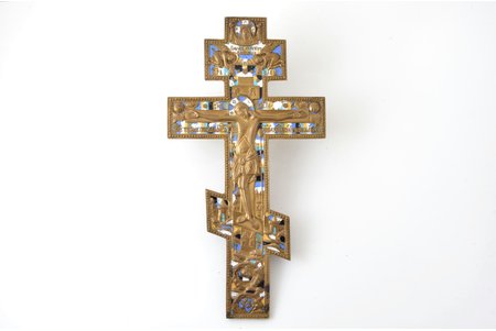 крест, Распятие Христово, медный сплав, 6-цветная эмаль, Российская империя, 19-й век, 36.6 x 19 x 0.7 см, 1167.70 г.