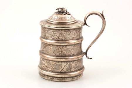 beer mug, silver, 84 standard, 320 g, engraving, h 14.6 cm, 1854, Moscow, Russia