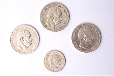 lote no 4 monētām: 2 un 5 markas, 1874 / 1875 / 1876 g., A, B, Vilhelms I Frīdrihs Ludvigs Prūsijas karalis, sudrabs, Vācija