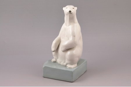 figurine, bookend, Polar bear on the ice-floe, porcelain, Riga (Latvia), USSR, Riga porcelain factory, molder - Aina Mellupe, the 50ies of 20th cent., 21 cm, third grade, hairline crack on the base