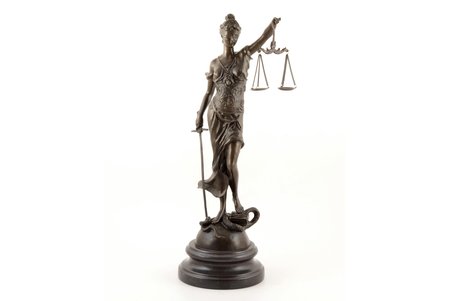 статуэтка, "Фемида", подпись автора Milo, бронза, мрамор, h 44.5 см, вес 4400 г., Франция, начало 21-го века