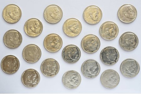 21 monētu komplekts: 2 markas, 1937-1939 g., sudrabs, Vācija