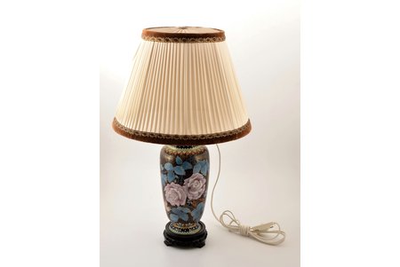 reading lamp, cloisonne enamel, metal, fabric, the 21st cent., height with lampshade 59 cm, lampshade diameter 35 cm