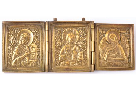 icon with foldable side flaps, Deesis: Jesus Christ, Holy Virgin Mary and St. John the Baptist, copper alloy, Russia, 18.6 x 7.6 cm, 375.2 g.