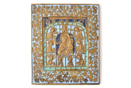 icon, Mother of God with Deesis, Archangels and chosen Saints, copper alloy, 3-color enamel, Russia, the 19th cent., 11.2 x 9.5 x 0.4 cm, 379 g.