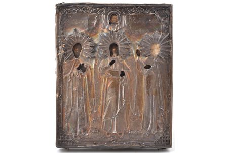 icon, Chosen saints, board, silver oklad, 84 standard, St. Petersburg, Russia, 1818-1864, 10.5 x 8.5 x 1.4 cm