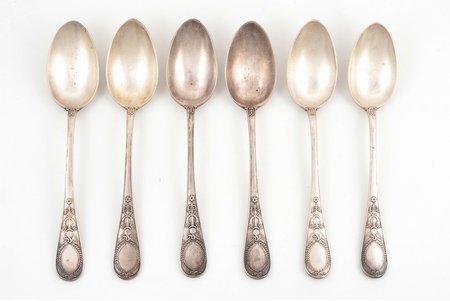 set of 6 dessert spoons, silver, 84 standard, total weight of items 414.60 g, 18.9 cm, "Fabergé", 1908-1917, Moscow, Russia