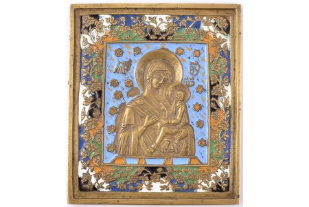 ikona, Tihvinas Dievmāte, vara sakausējuma, 6-krāsu emalja, Maskava, Krievijas impērija, 19. un 20. gadsimtu robeža, 11.6 x 10 x 0.4 cm, 280.5 g.
