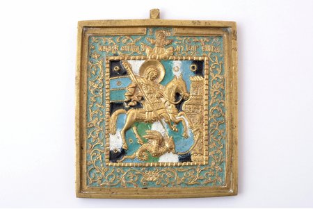 ikona, Svētais Lielmoceklis Georgijs (Juris) Uzvarētājs, vara sakausējuma, 6-krāsu emalja, Maskava, Krievijas impērija, 19. gs., 9.9 x 8.4 x 0.4 cm