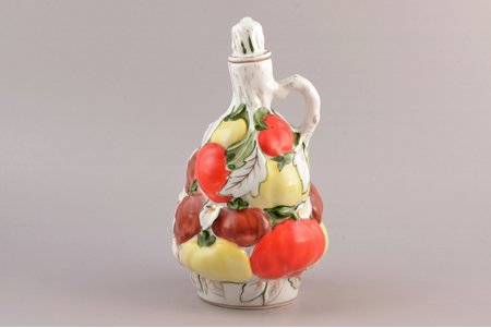 carafe, "Tomatoes", porcelain, LFZ - Lomonosov porcelain factory, USSR, the 50ies of 20th cent., h 21.5 cm, hairline crack on the cork