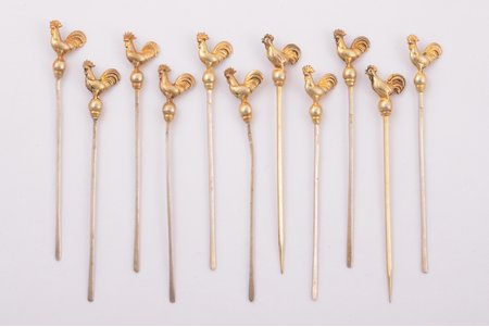 set of 11 skewers "Roosters", silver, 830, 835 standard, total weight of items 28.60 g, 8.9 cm