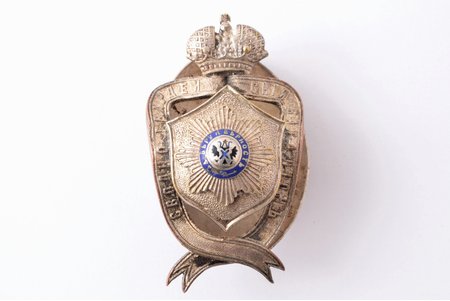badge, Combined Guards Battalion, bronze, silver plate, Russia, the border of the 19th and the 20th cent., 56 x 32.3 mm, Morozov workshop, enamel chip