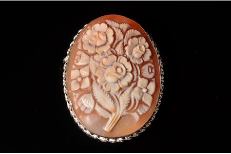 pendant-brooch, shell cameo, silver, 925 standard, 16.7 g., the item's dimensions 6.5 х 5 cm, Italy