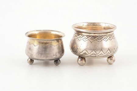 set of 2 saltcellars, silver, 84 standard, total weight of items 27.3 g, engraving, h 2.5 / 3.1 cm, 1881-1917, Moscow, Kostroma, Russia