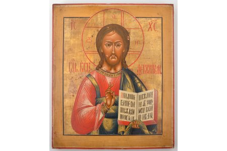 ikona, Jēzus Kristus Pantokrators, dēlis, gleznota uz zelta, Krievijas impērija, 31.5 x 26.5 x 2.3 cm
