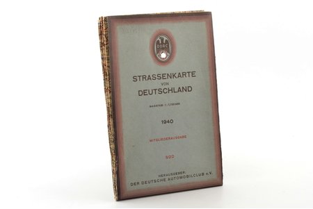 karte, Strassenkarte von Deutschland (Vācijas ceļu karte), izdevējs: Der Deutsche Automobilclub e.V., Vācija, 1940 g., 88.5 x 115 cm, ieplēsts dažās locījumu vietās