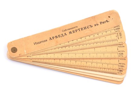 conversion table of units of measurement, "Property of the publisher Arved Mertens in Riga", Latvia, Russia, beginning of 20th cent., 20.5 x 3.1 cm