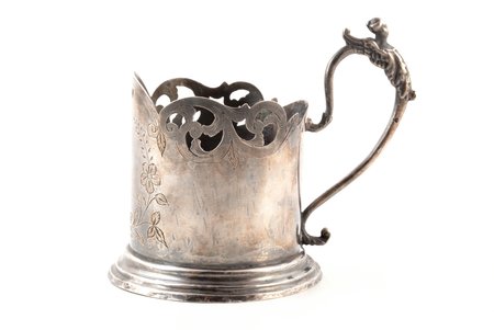 tea glass-holder, silver, 875 standard, 109.35 g, engraving, h (with handle) 9.8, Ø (internal) 6.5 cm, 1954-1958, Tbilisi, USSR