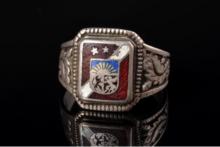 a ring, with coat of arms of Latvia, silver, 875 standard, the size of the ring 19 mm (60 u), the 30ties of 20th cent., Riga, Latvia