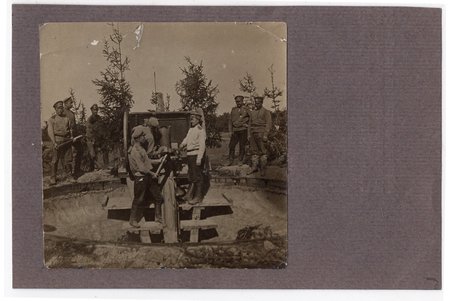 photography, Imperial Russian Army, on cardboard, artillerists, Russia, beginning of 20th cent., 8х8 cm