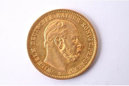 Germany, Prussia, 20 marks, 1872, William I, gold, AU, fineness 900, 7.965 g, fine gold weight 7.169 g, KM# 505, J# 246, actual weight 7.95 g