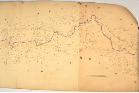map, Bauska, Courland Governorate, Latvia, Russia, Lithuania, the border of the 19th and the 20th centuries, 84 x 167 cm, map on textile, handmade, drawn in ink