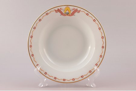soup plate, LKOK - Society of the chevaliers of the order of Lāčplēsis, porcelain, M.S. Kuznetsov manufactory, Riga (Latvia), 1937-1940, Ø 20.4 cm, second grade, micro chip on the edge (bottom side)