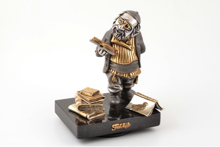 figurine, Reb Chaim, judaica, Israel, Frank Meisler, h 15.5 x 12 x 9.6 cm, signed and numbered 192/1600, metal alloys with silver plated and gold plated elements, rotating marble base