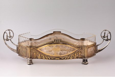 biscuit tray, Württembergische Metallwarenfabrik (WMF), silver plated, metal, glass, Germany, 1910-1925, h 13.3 x 45 x 13 cm