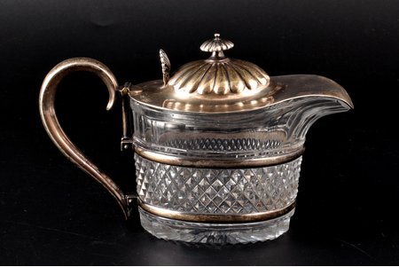 cream jug, silver, 84 standard, cut-glass (crystal), h 10.7 x 17 x 8.1 cm, by Heinrich Gronmeyer, 1831, Arkhangelsk, Russia