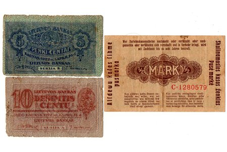 1/2 mark, 5 cents, 10 cents, set of banknotes, 1922 / 1918, Lithuania