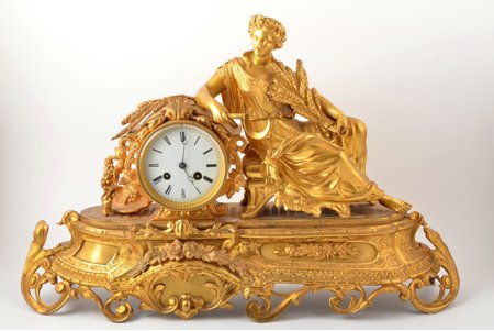 mantel colck, A. Adam, the 19th cent., bronze, h 37 cm, dial Ø 114 mm, mechanism needs to be repaired