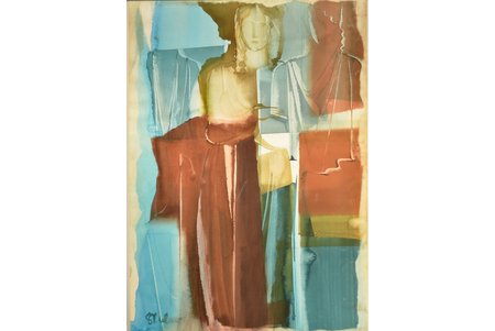 Skulme Džemma (1925-2019), "Girls in traditional costumes", paper, water colour, 72.5 x 50.5 cm