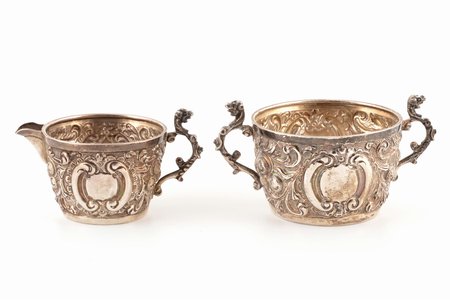 set: sugar-bowl and cream jug, 925 standard, total weight of items 162.2 g, silver stamping, h 5.9 / 5.3 cm, Charles Lamb, 1901, Dublin, Great Britain, Ireland, retailer stamped mark Waterhouse & Co