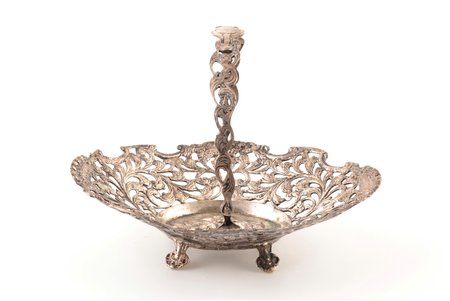 candy-bowl, silver, 830 standard, 224.3 g, silver stamping, 18.3 x 14.2 cm, h (with handle) 13.5 cm, 1959, Finland